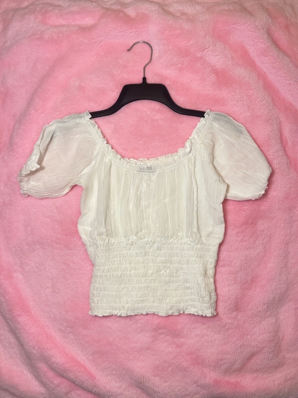 Women's Cream Smocked Peasant Top